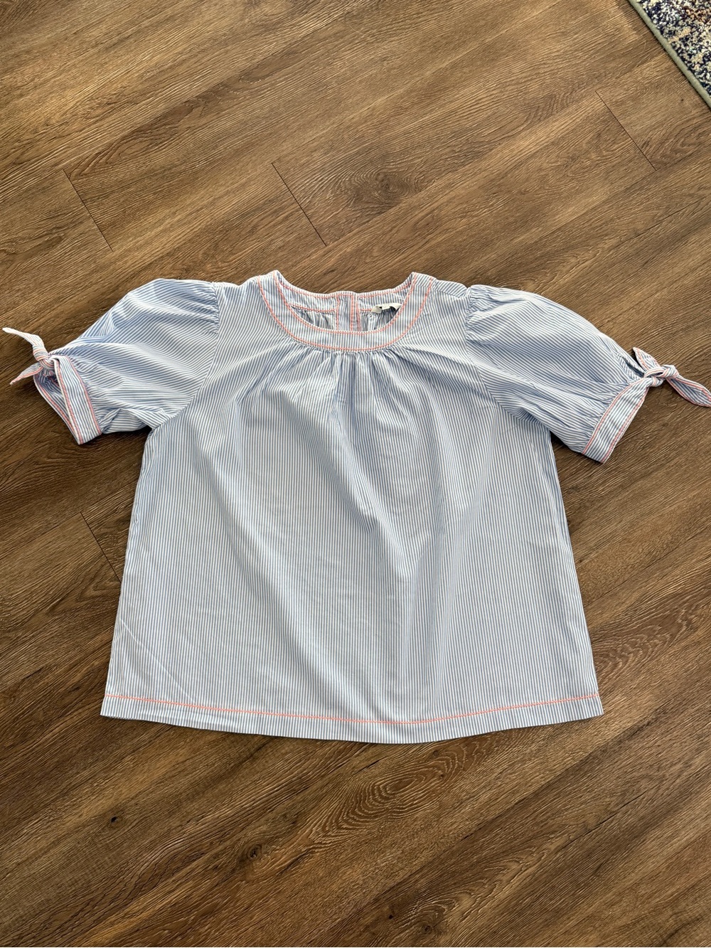 crown & ivy Light Blue and White Striped Tie-Sleeve Shirt